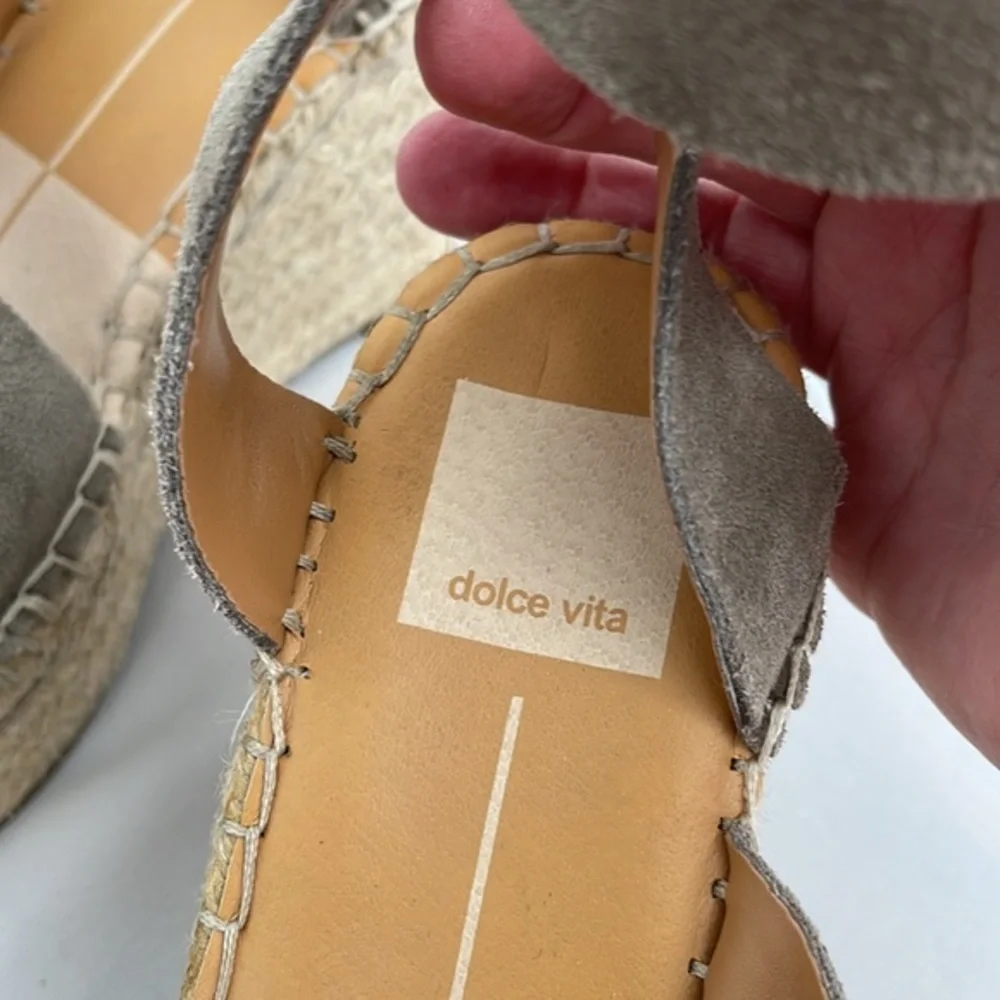 Dolce Vita Wedge Sandals Taupe 6.5‎ Shae Leather Ankle Strap Beige Heels